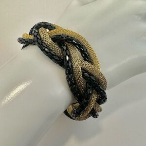 Black and gold tone braided bracelet